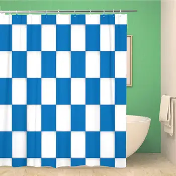 

Bathroom Shower Curtain Blue Abstract 3D Checkered Pattern Board Check Checker Checkerboard Polyester Fabric 60x72 inches