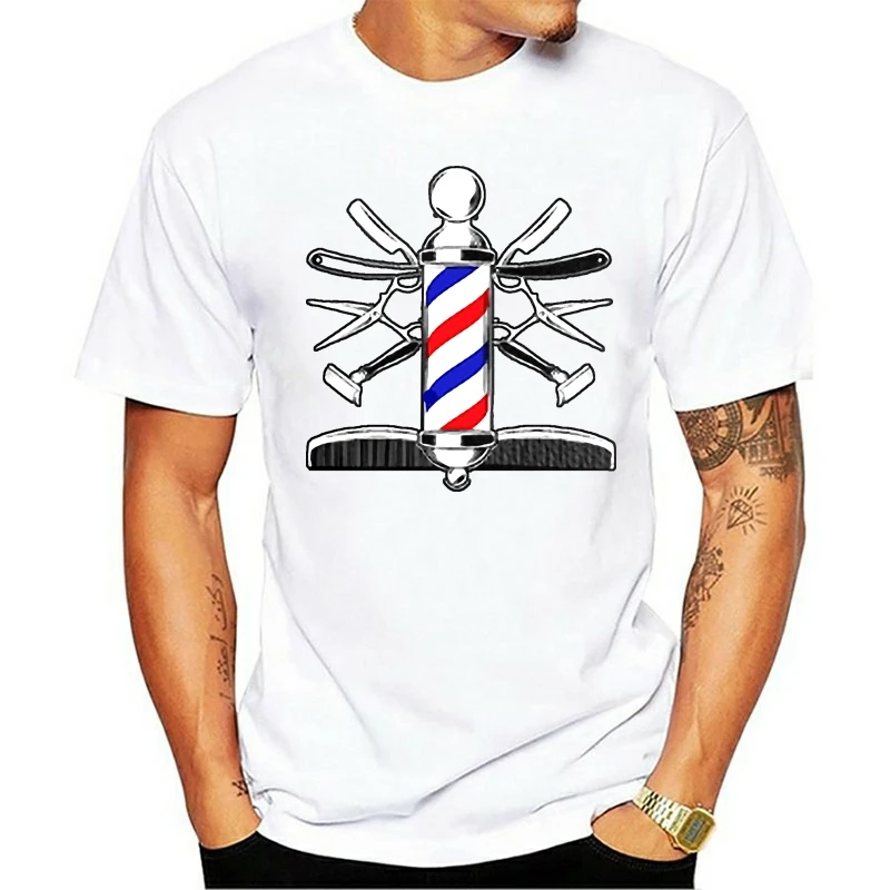 

T Shirt Customized cotton round Neck barbers pole scissor hair clippers comb Natural Building Summer Style Trend HipHop for men