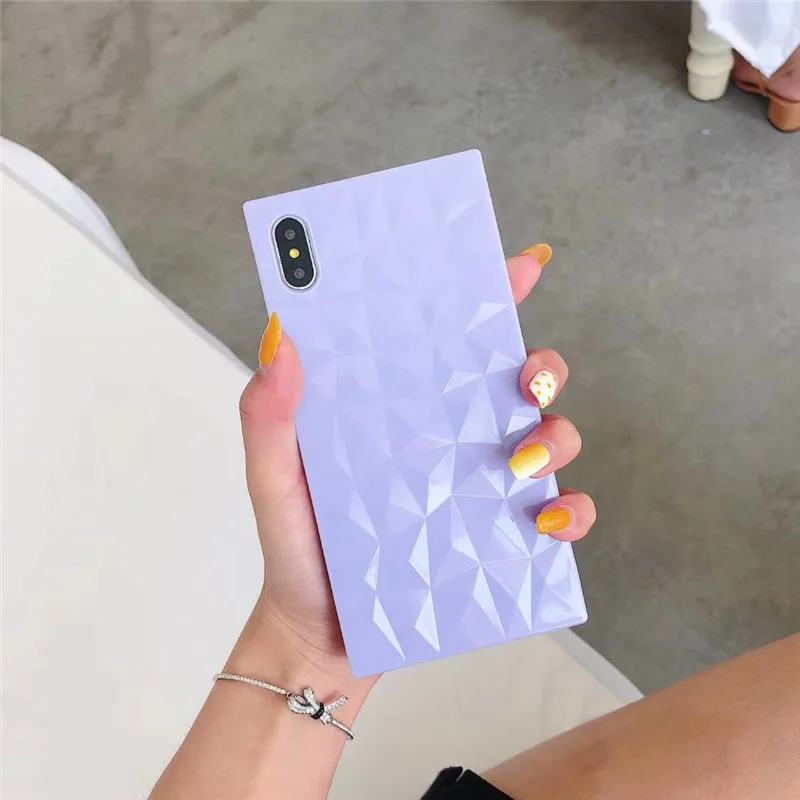 WW Модный 3D чехол с ромбовидной текстурой для Iphone 7 Чехол глянцевый мягкий силиконовый чехол для Iphone Xs Max 6 6S 8 7 Plus Xr X квадратный чехол - Цвет: WW