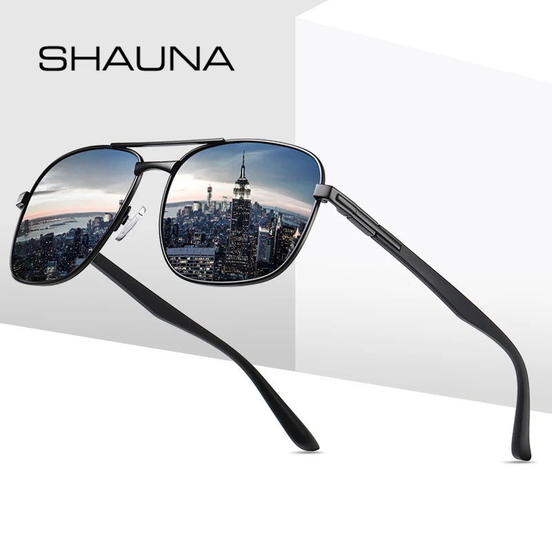 

SHAUNA Retro Classic Men Oversized Square Polarized Sunglasses Metal Frame Night Vision Yellow Lens Film Coating Sun Glasses