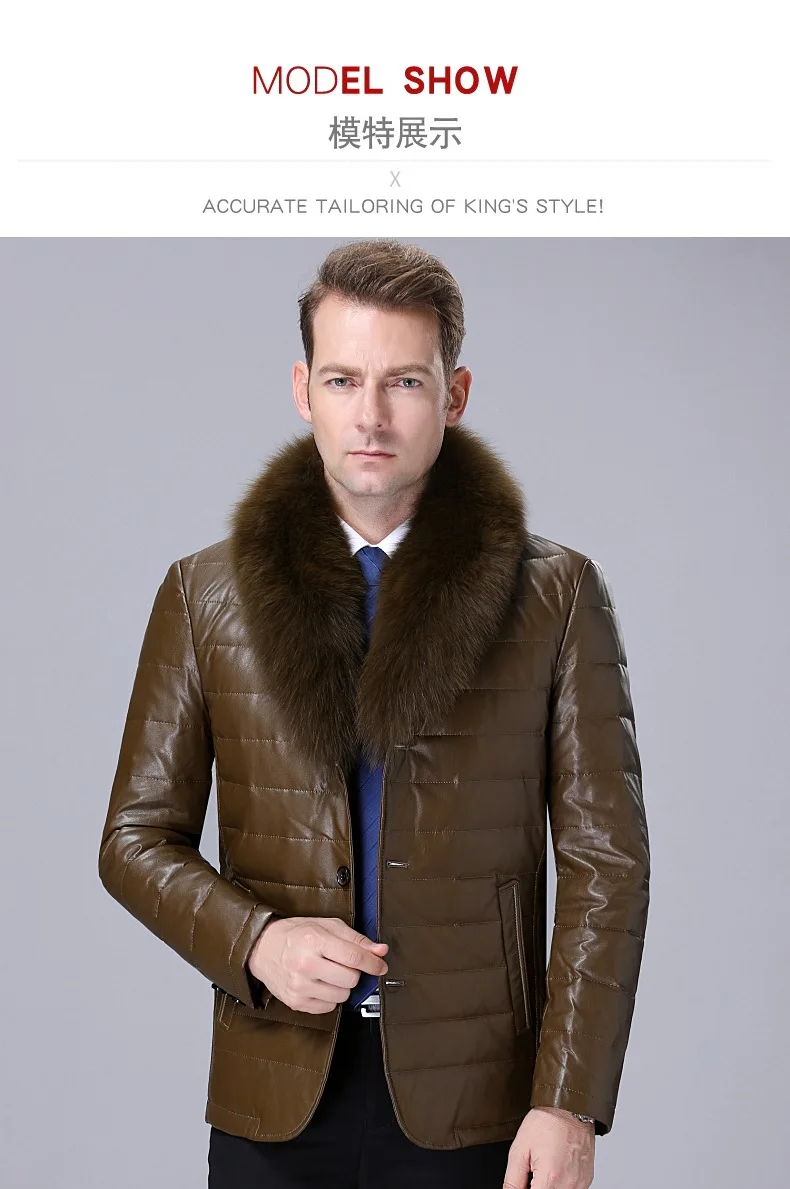 New Style Autumn And Winter Genuine Leather Clothes Men Genuine Leather down Jacket Men's Fox Fur Collar Leather Wind Coat