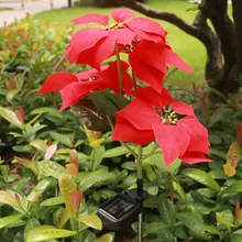 Открытый Солнечный Красный Рождество Цветочные формы водонепроницаемый белый светодиодный свет для сада, патио, газона, двора, тропинка, свадьбы