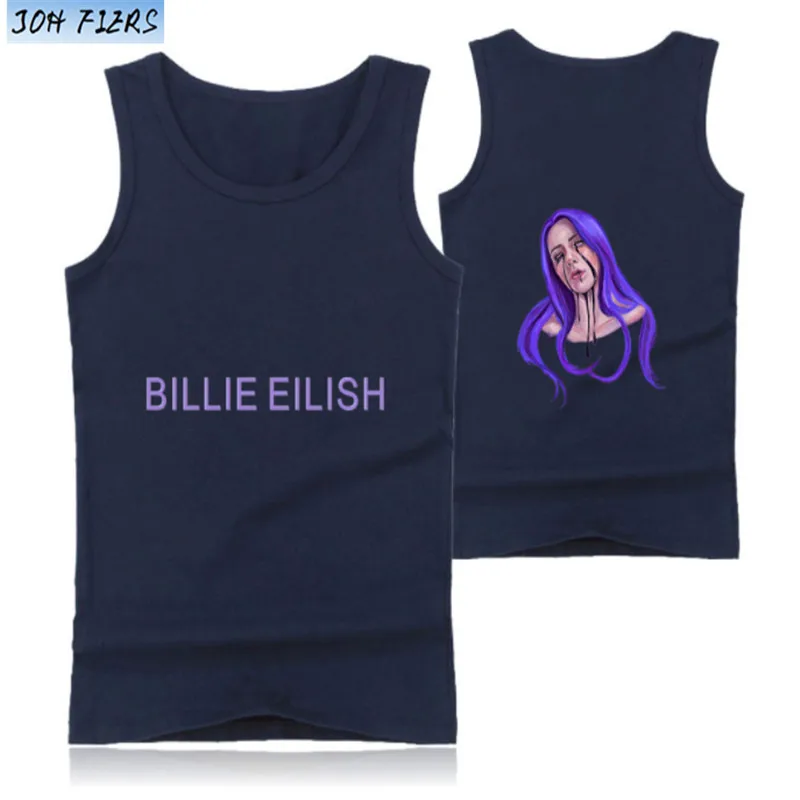 Billie eilish жилет, новинка, 2D принт, круглый вырез, майка, топ, летняя, классная, без рукавов, новинка, Хит, мужская, женская, повседневная, парная одежда, новинка - Цвет: navy blue1