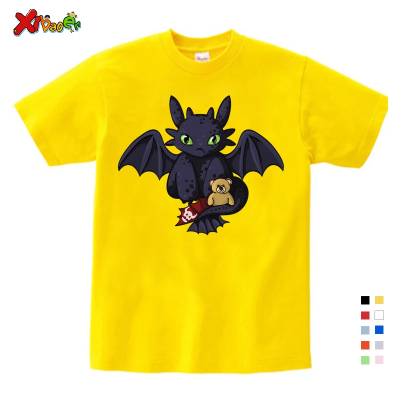 Kids T-shirt Футболка с черным драконом топы с беззубиком, Детская футболка с изображением дракона, хлопковая ткань, подарок на день рождения для детей - Цвет: Kids T-shirt