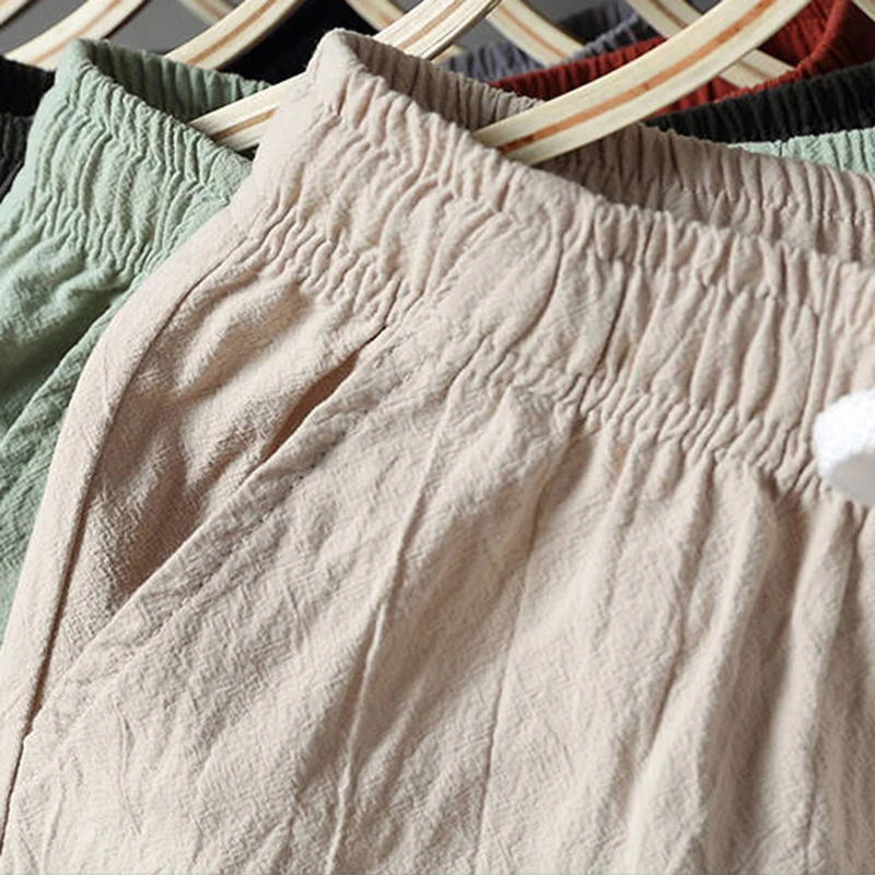 Summer Linen Shorts Men Casual Shorts Trunks Fitness Beach Shorts Man Breathable 100% Cotton Short Trousers 6