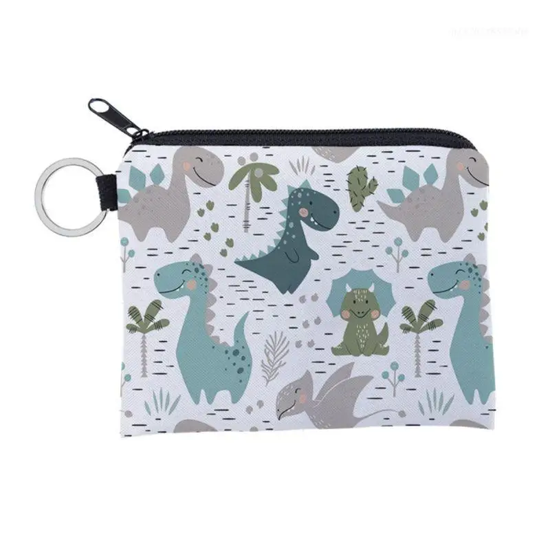 Unisex Cartoon Dinosaur Pattern Coin Card Key Ring Wallet Pouch Mini Purse Zipper Small Change Bag