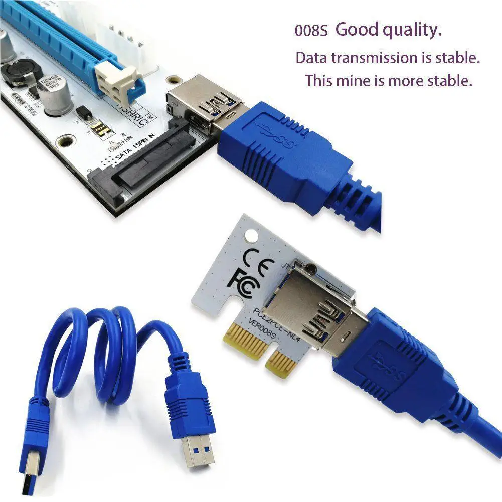 New White PCI-E Riser 008 Express 1X 4x 8x 16x Extender PCI E USB Riser 008S Adapter Card SATA 15pin For BTC Mining Miner