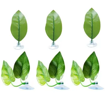 

6Pcs Aquarium Plant Artificial Plastic Leaves With Suction Simulation Landscape Simulation Leaves