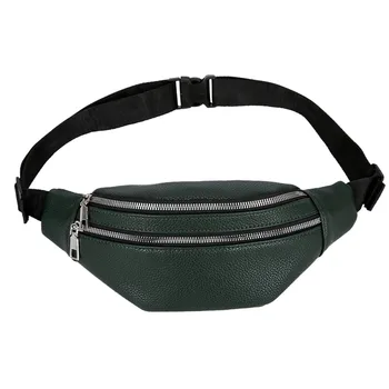 

Unisex Double Zipper Waist pack Fashion male Leather Shoulder Bags Crossbody Bag ladies solid color Chest Bags Bolsas Feminina