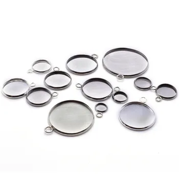 

Stainless Steel Cabochon Base Spacer Metal 8/10/12/14/16mm One Ear Tray Pendant DIY Jewelry Parts 50pcs