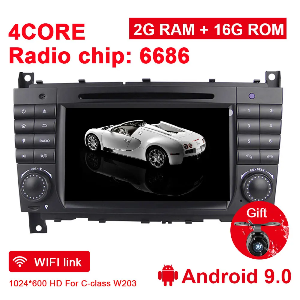 Android 9.0 Eunavi 4 Core 2 Din Android 9,0 автомобильный Dvd плеер радио Gps для c-класса W203 2004-2007 Clk W209 2005 A-w168 1998 2002 Clk-c209 - Цвет: Android 9.0