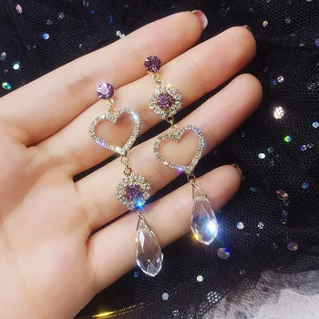 

S925 silver needle Korean personality long tassel temperament full love earrings female earrings heart-shaped earrings