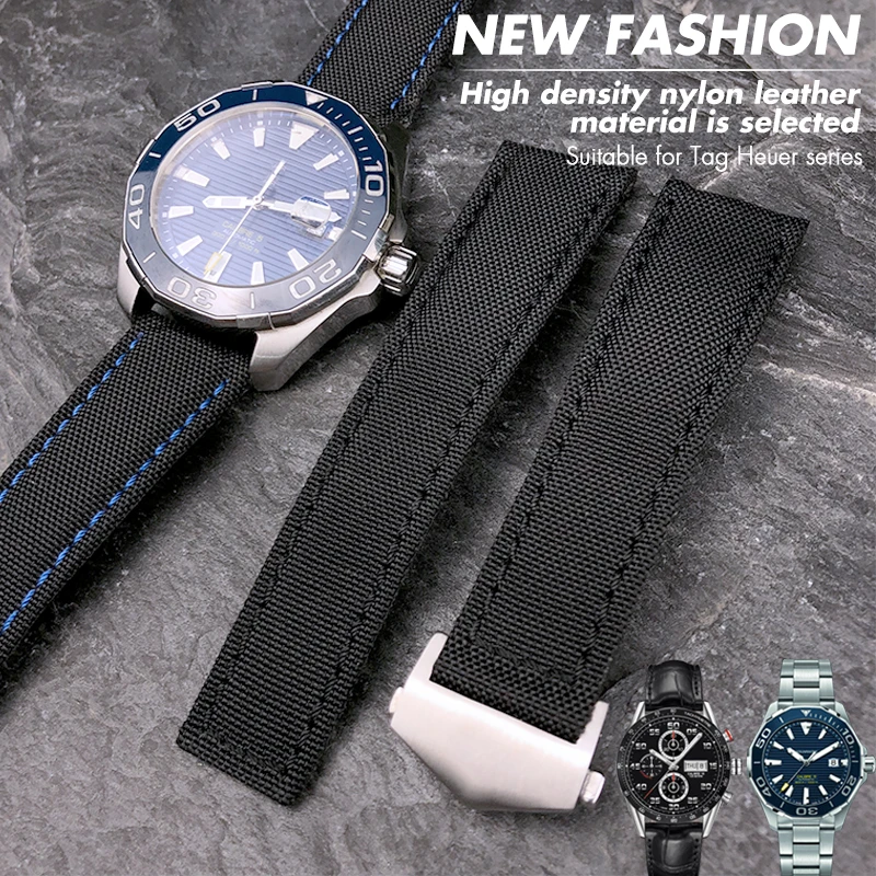 20mm 22mm High Quality Nylon Canvas Watch Band Suitable For Tag Heuer  Aquaracer Carrera Watchband Black Leather Strap Free Tools - Watchbands -  AliExpress