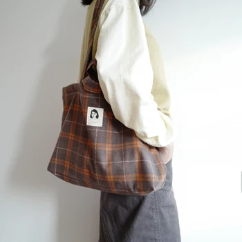 

Little Paris New Arrival Handmade Japanese Flannel Plaid Tote Bag Canvas Bag Purses And Handbags Women Handbags
