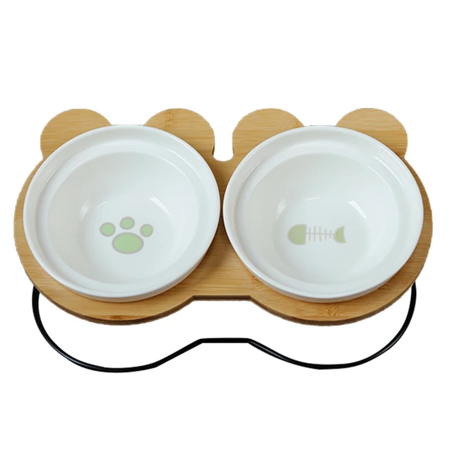 Hot Sale High-end Pet Bowl Bamboo Shelf Ceramic Cat Feeding and Drinking Bowls for Dogs Cats Bowls Pet Feeder Accessories 4
