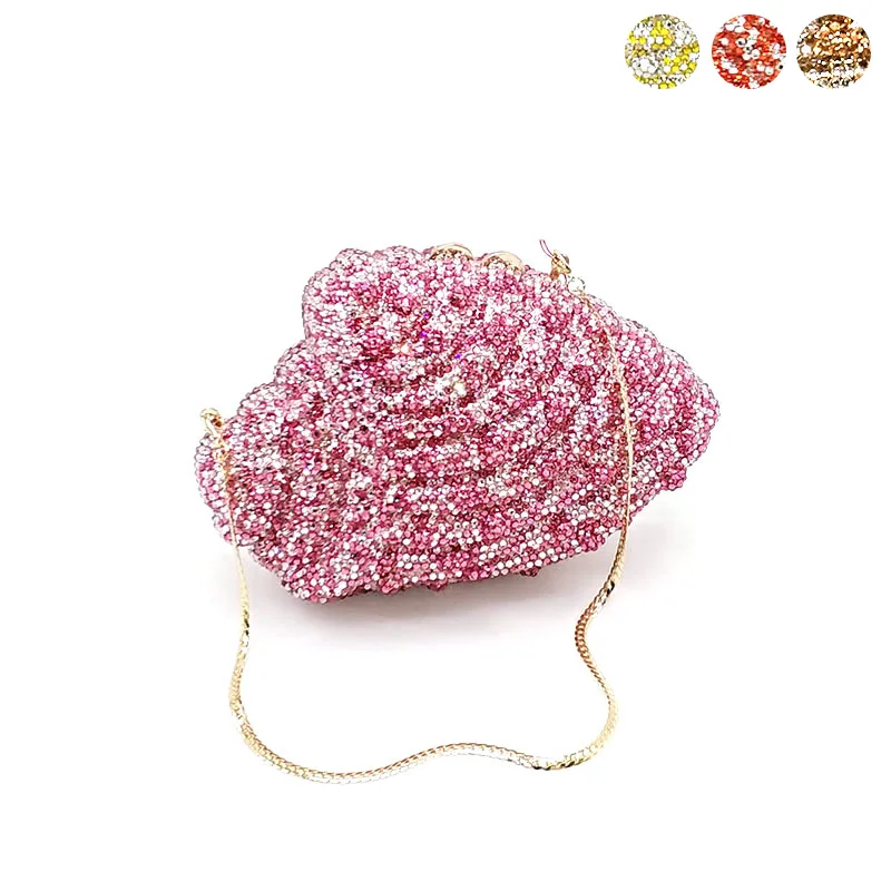 

Luxury women evening party unique clutches special designer conch classical full crystal bridal wedding purses