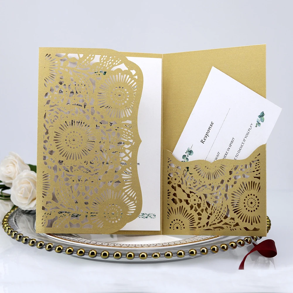  10pcs Elegant Exquisite Laser Cut Wedding Invitation Cards Customize Business Greeting Card Baby Sh - 4000296793599