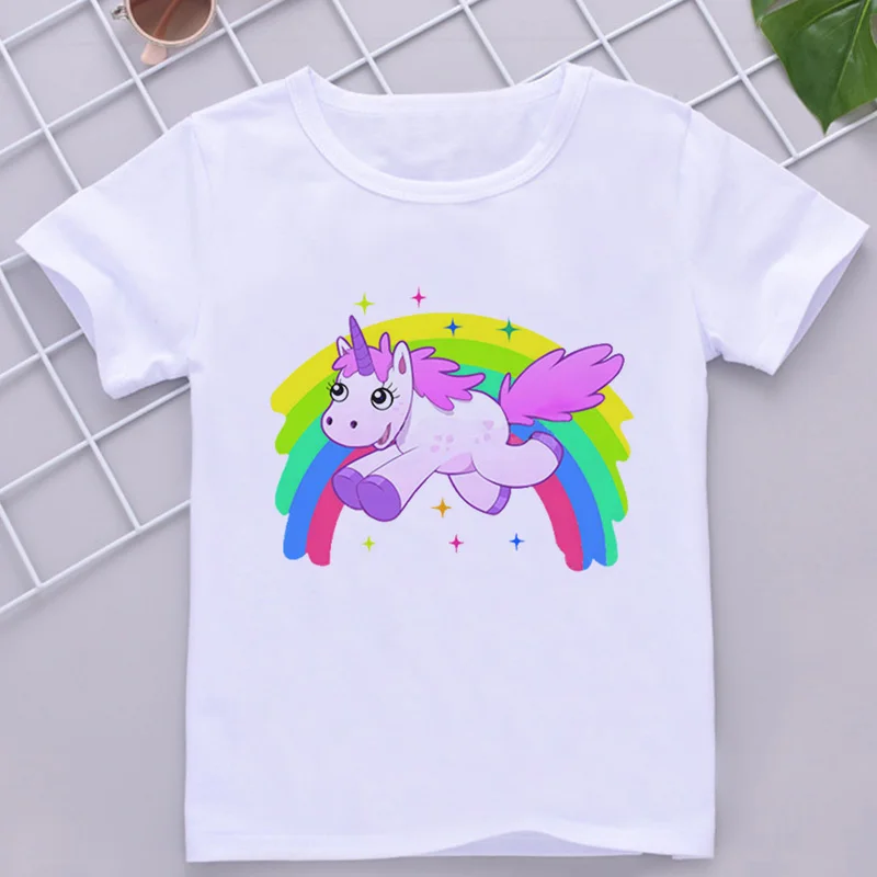Новинка года; летняя детская футболка с принтом единорога и цветов Милые Забавные топы для мальчиков и девочек; белая одежда для отдыха - Цвет: 816