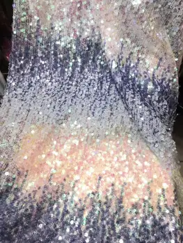 

5yards Mixed color sequins embroidery gradient effect high-end fabric used in wedding dress design XH18#