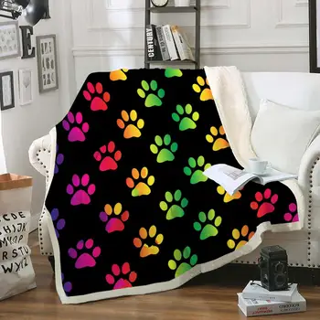 

Rainbow Paws Throw Blanket Cartoon Animal Sherpa Fleece Blanket for Kids Black Thin Quilt on Bed Paws Fluffy Blanket Dropship