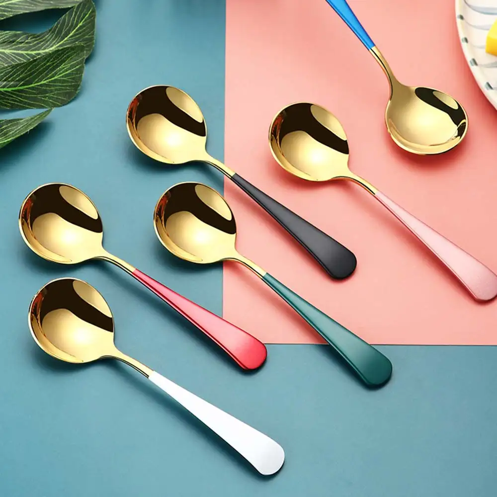 Colorful Soup Spoon Dessert Spoon Stainless Steel Dinner Spoon With Long Handle 