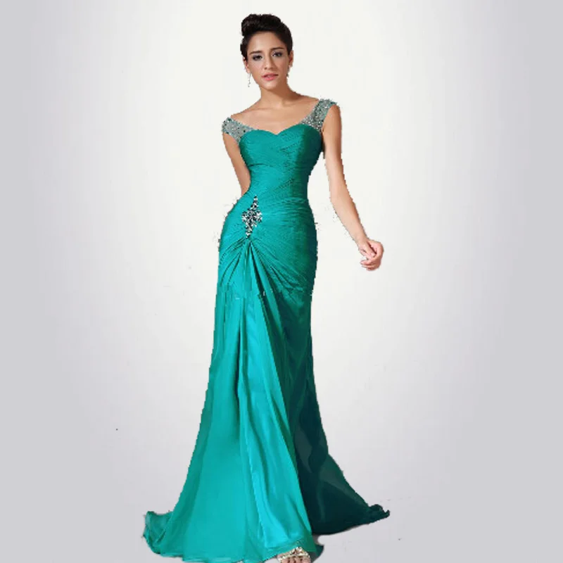 ^Cheap Best Selling Mermaid Floor Length Turquoise Chiffon Cap Sleeve Beaded Pleats Discount Prom Gowns Formal bridesmaid dresses ^Cheap Best Selling Mermaid Floor Length Turquoise Chiffon Cap Sleeve Beaded Pleats Discount Prom Gowns Formal bridesmaid dresses