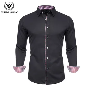 

VISADA JUANA New 2019 High Quality Men Shirt Long Sleeve Solid Formal Business Shirt Brand Mens Dress Shirt Soft Comfortable