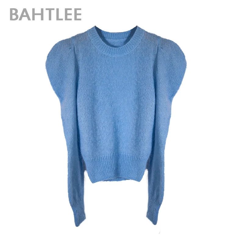 BAHTLEE Women Mohair Short Pullover O-Neck Sweater