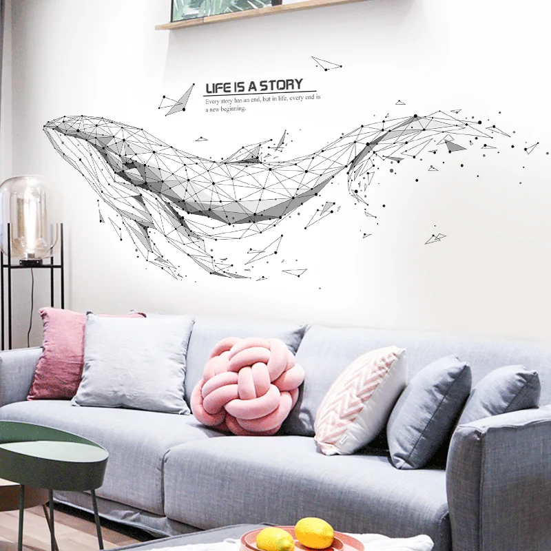 Abstract Whale Wall Stickers for Living room Bedroom Sofa Wall Decor Removable Vinyl Wall Decal Home Decor Unicor Sailboat Deer
