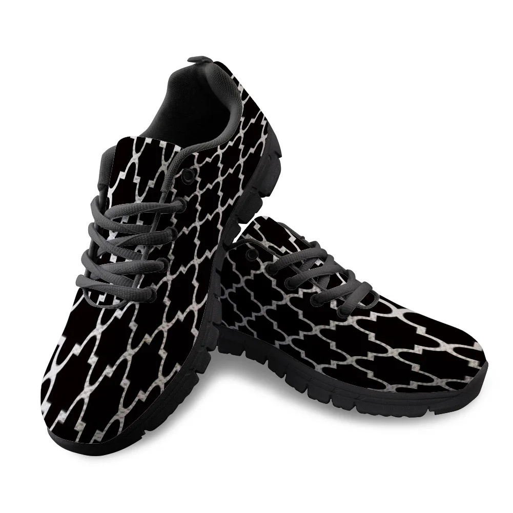 

Geometric Abstract Design Black Art Printed Black Bottom Comfortable Flats Breathable Sneakers Men Flat Shoes Boy Sport Shoes