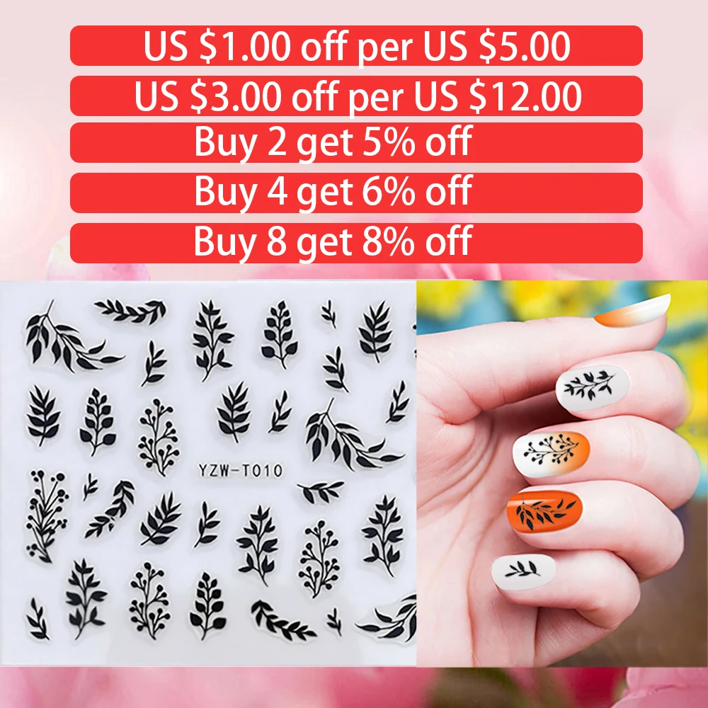Nail Stickers for Manicure Nail Sticker Sliders For Nails Decal Self-adhesive Nails Figures Transfer Black DIY Accessories