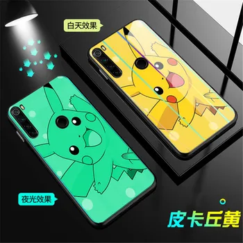 

Luminous Glass Case For Xiaomi Redmi Note 7 Back Cover Case For Xiaomi Redmi Note 7 8 Pro 7A 8A K20 Mi 9T Pro Bag Smile Pikachu