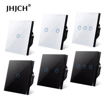 

EU standard wall touch light switch,Touch Switch wall power sensor switch, white crystal glass panel, with LED backlight， AC220V