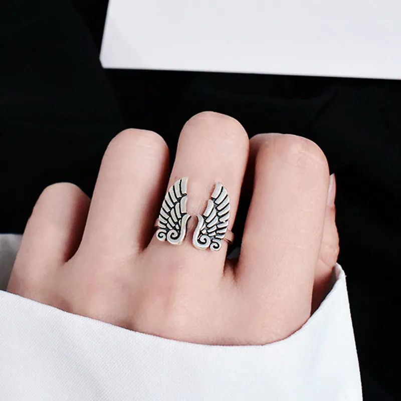 925 Sterling Silver Angel Wings Thai Black Color Finger Rings For Women Men Punk Jewelry Gifts Wholesale S-R495 | Украшения и