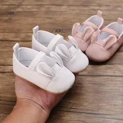 Newborn Baby Shoes  Bunny ears Simplicity Solid Color Leather Rubber Sole Non-slip Flat Toddler Shoes  Moccasins