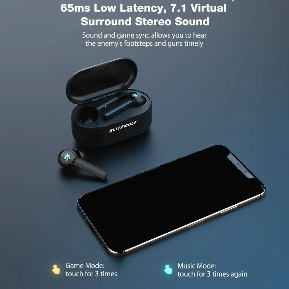 BlitzWolf BW-FLB2 TWS Gaming bluetooth Earphone Wireless Earphones In-ear Low Latency HiFi Sound Gamer Earbuds with Microphone