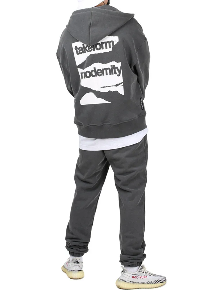 

Spring Autumn Fashion Loose Suits Sport Casual Zipper Hooded Coats +Basketball Training Sweatpants Hight Street Style Clothes