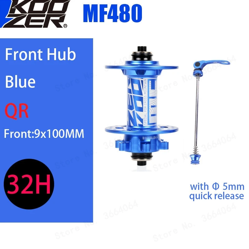 Front 9x100MM Blue MF480 крутая ступица, KOOZER, передняя, задняя, MTB, комплект ступиц, 2/4, подшипники, 24 T, трещотка, 32 отверстия, через ось, ступицы для горного велосипеда, для 8, 9, 10, 11S - Цвет: Front 9x100MM Blue