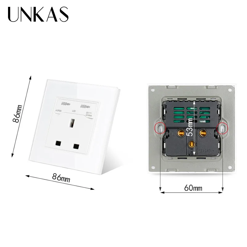 UNKAS, 2100mA, двойной USB разъем, зарядное устройство, порт для мобильного питания, розетка стандарта Великобритании, настенная розетка, 3 отверстия, розетка питания