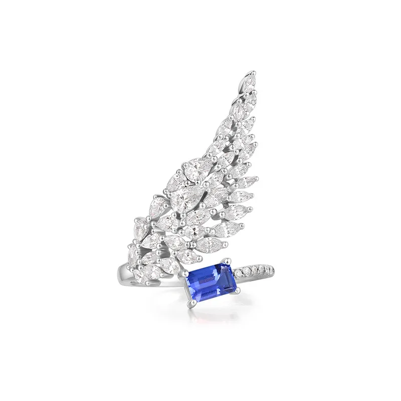 Silver jewelry set, blue zircon stone, earrings and ring for women girls