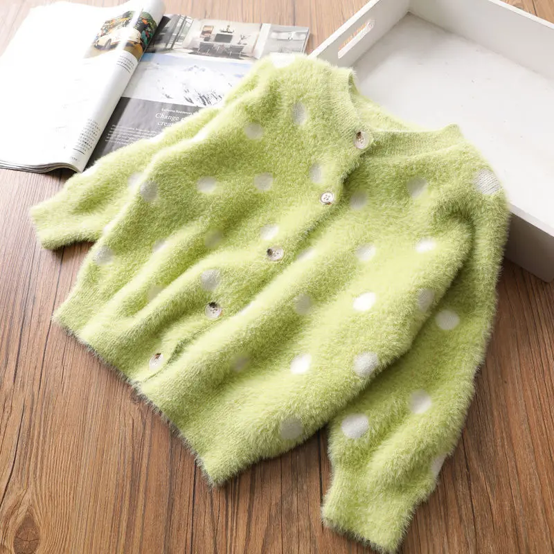 green dots Children Sweaters Tops Kids Autumn Spring Clothes toddlers Baby Girl Cotton Cardigan for Girls Sweater fleece fashion fruit - Цвет: green dots