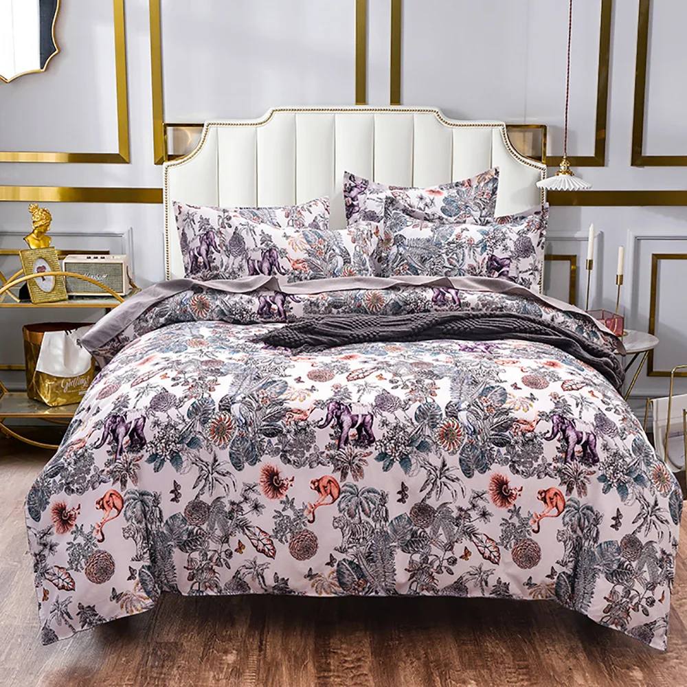 Purple Bedding Set Thumпостельные принадлежности цветочный Комплект постельного белья зеленый свежий высокого класса Романтический King размер пододеяльник природа королева полный двуспальная односпальная кровать набор - Цвет: Purple Bedding Set