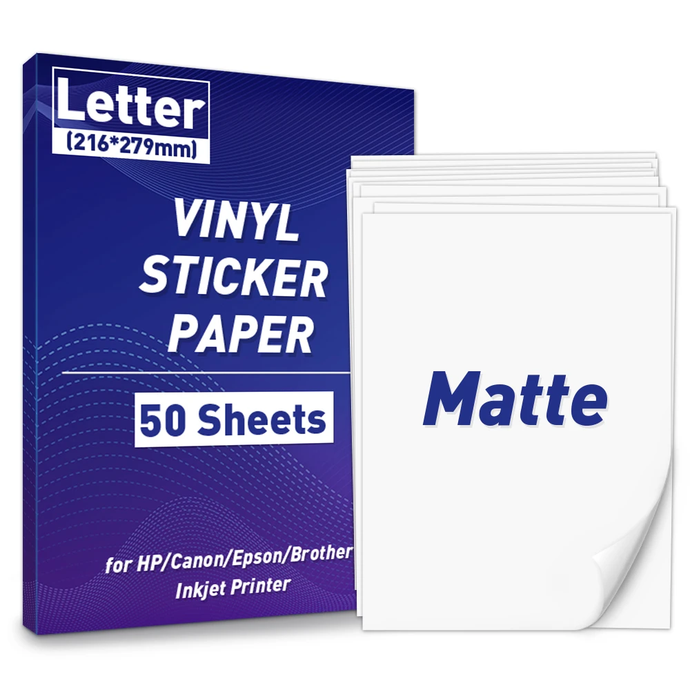 50 Sheets Letter Size Printable Paper Sticker Vinyl Label Paper Matte White  Sticker DIY Decoration Phone Case Cup Notebook Logo