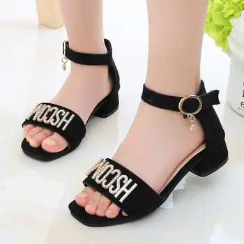 

Summer Roman Sandals for Girls Shoes Diamond Kids Sandals New Fish Mouth Princess Shoes Black Red Pink Size 27-37 Fashion