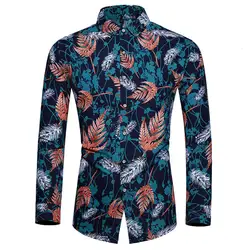 Camisa Masculina мужская мода Гавайский стиль досуг печать с длинными рукавами рубашка Топы Блузка мужская повседневная с цветочным принтом