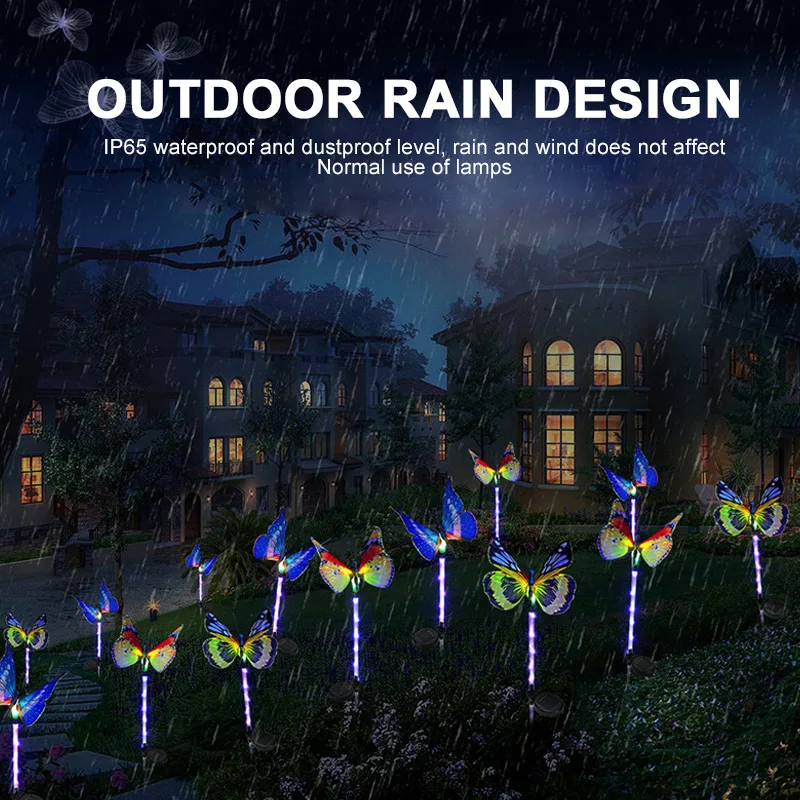 

Durable Solar Stake Light Butterfly 7 Color-Changing RGB Patio Waterproof Backyard Pathway Decoration Outdoor Yard Lamp