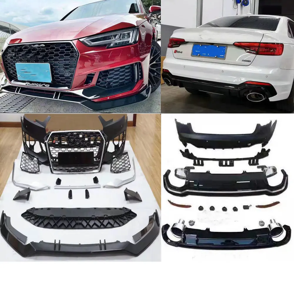 RS4 набор внешних комплектующих к автомобилю для Audi A4- переднего бампера и передней губы и переднего гриля/заднего бампера и заднего диффузора губ