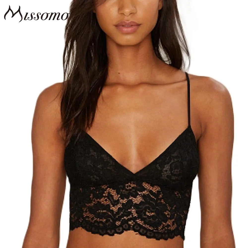 

Missomo Floral Lace Push Up Long Line Mesh Fashion Sexy Lace Ultra-thin Perspective Black Underwear