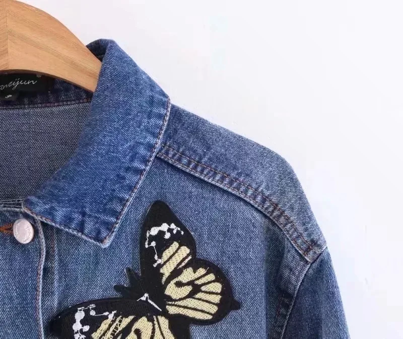 AliExpress EBay,, осень, стиль, Европа и Америка, женское платье, вышитая бабочка, ковбойская куртка, топы