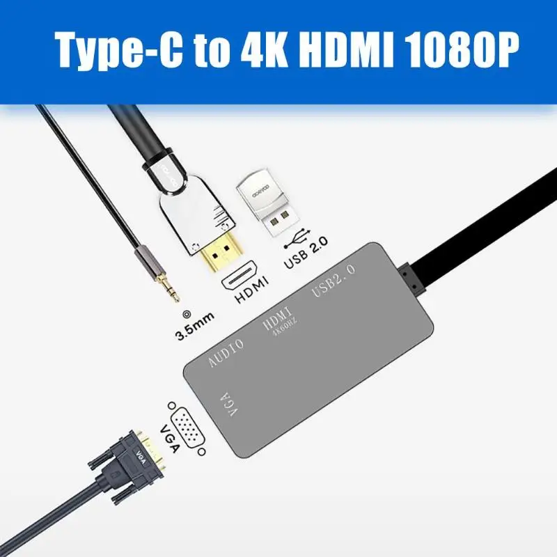 Тип C к HDMI VGA 3,5 мм адаптер видео аудио кабель конвертера высокая производительность цифровой чип обработки для ноутбука Macbook